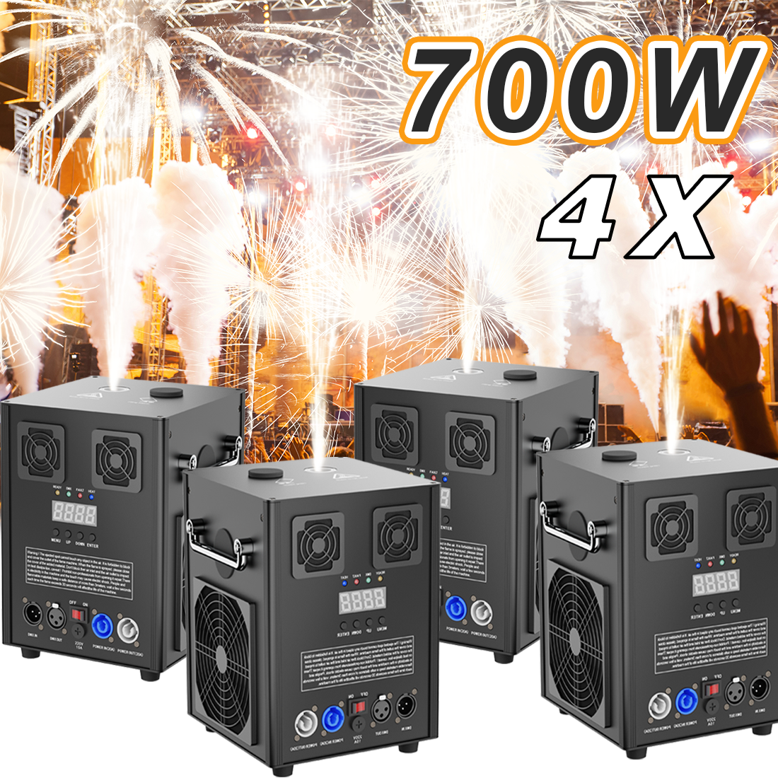 Cold Spark Machine 700W DMX Stage Effect Machine 6.6-16ft for Stage DJ Disco 4 Pcs Black